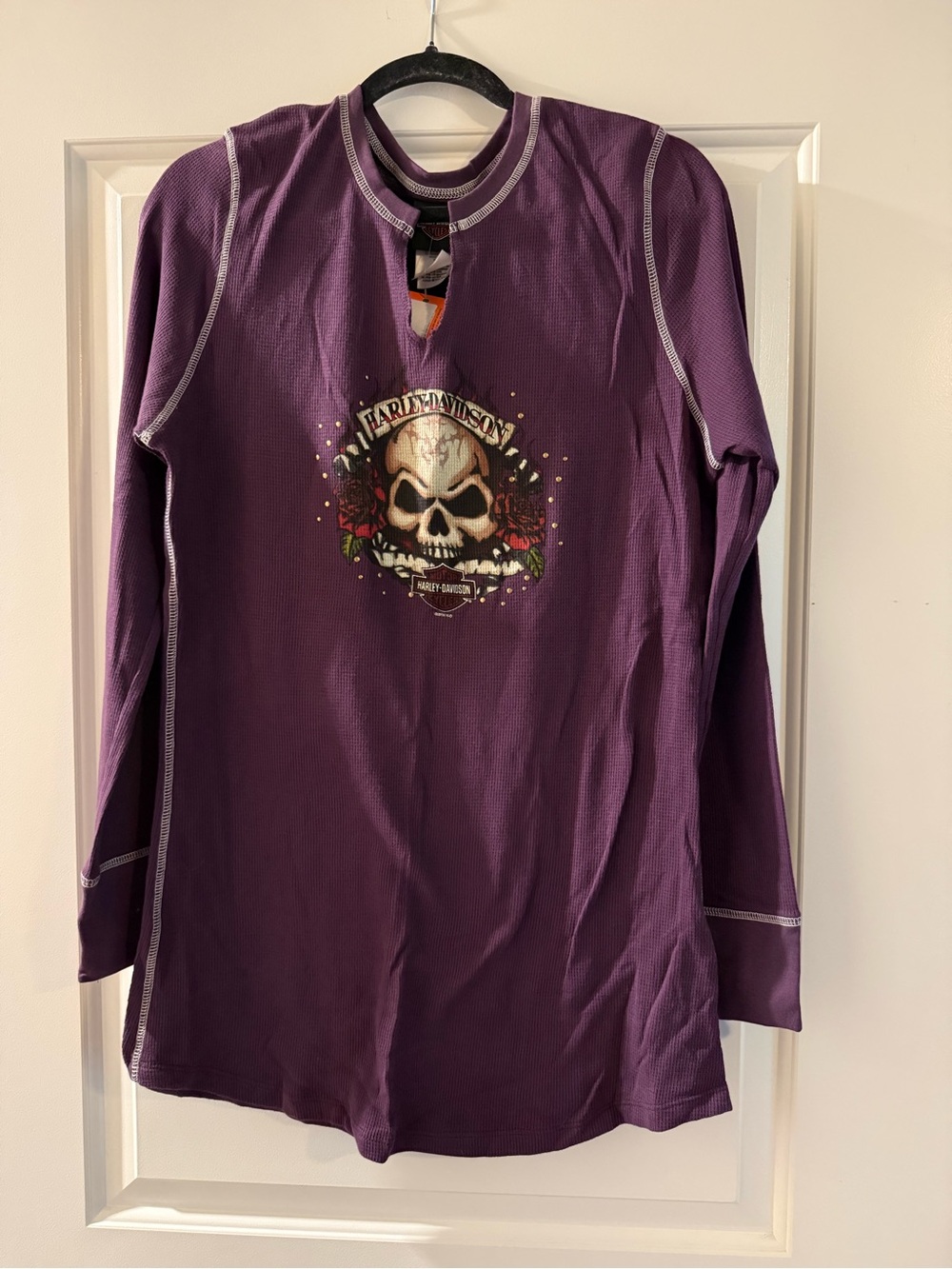 Harley-Davidson Plum Long-Sleeve Tee with Skull & Rose Graphic